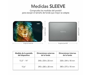 FUNDA NEOPRENO SLEEVE 13.3"-14" LION SUBBLIM