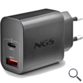 CARGADOR PARED GaN USB-C + USB-A 20W NEGRO NGS